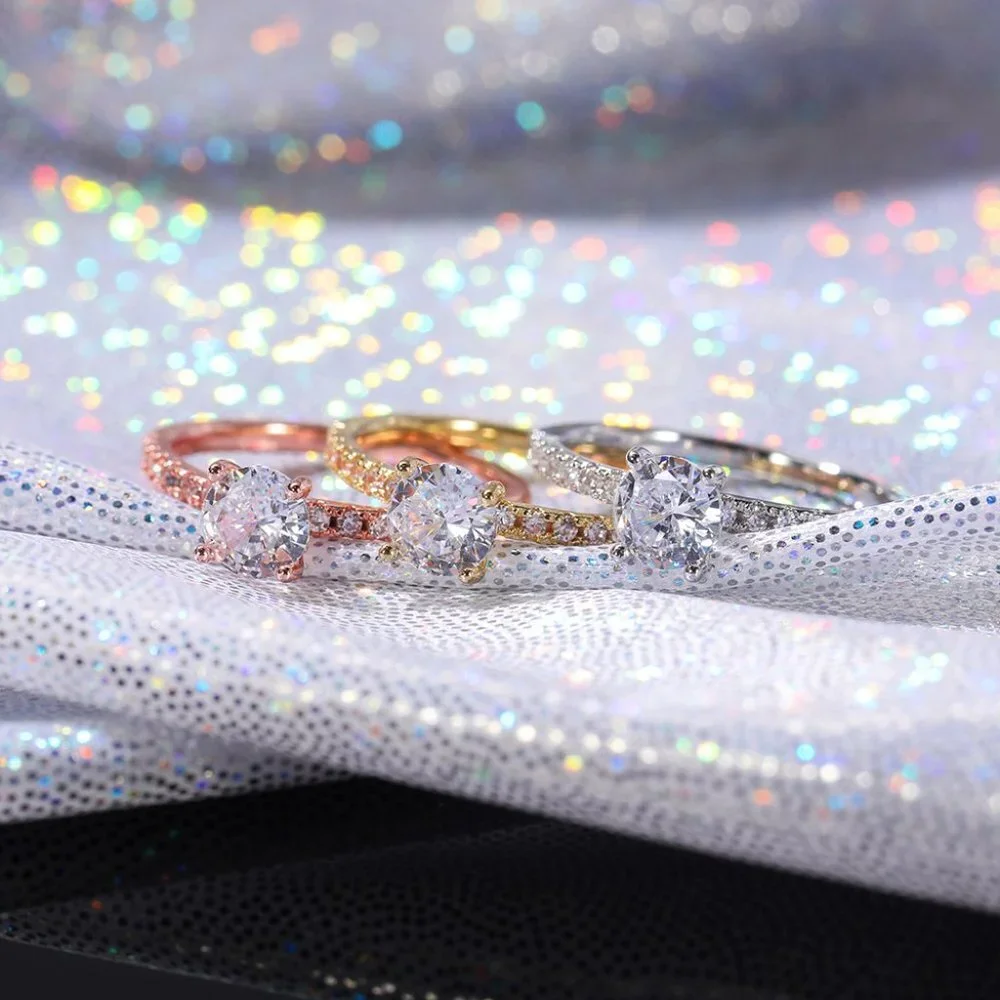 😍925 STERLING SILVER CRYSTAL WEDDING PURE ROUND BEAUTIFUL RING WOMEN, K884